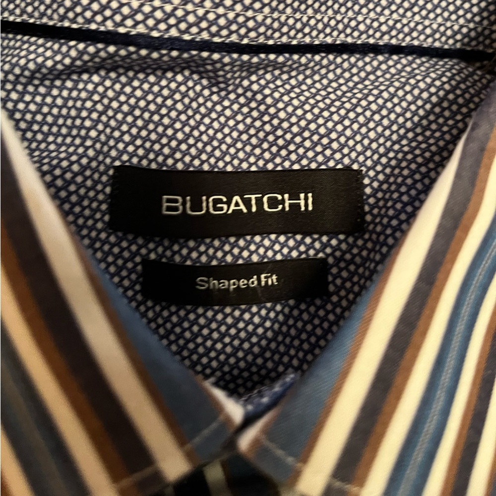 Bugatchi/men’s casual shirt, size S, blue, brown, ivory stripes - Picture 2 of 3